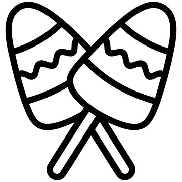 Crossed Candy Corn Treats On Wooden Stick With Minimal Line Art Isolated on a Transparent or White Background