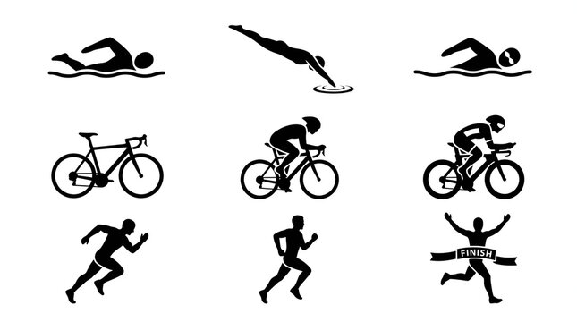 Triathlon Sport Icon Set Swimming Cycling Running