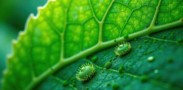 Close-up of leaf surface showing trichomes and stomata, stomata, photography