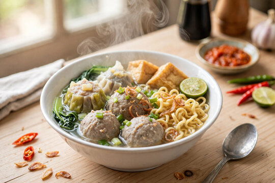 Bakso Malang Meatball Soup with Noodles and Tofu