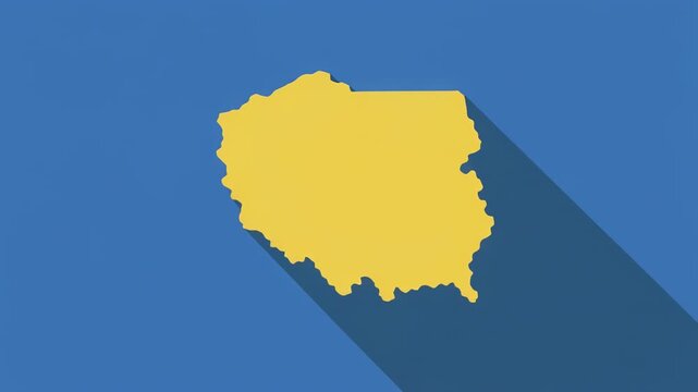 Poland Map Outline Animated With Long Shadow Over Blue Background