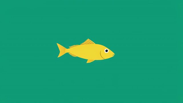 School of golden fish swimming in a repeating pattern against a teal background with black dividing lines