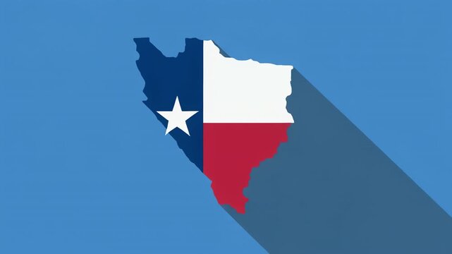 Texas map growing in size with long shadow on blue background cinematic motion