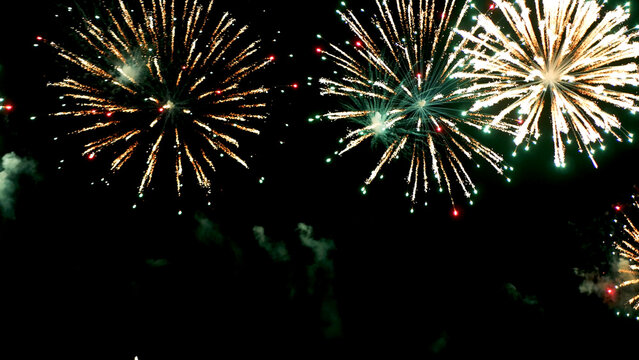 Green Firework celebrate anniversary happy new year 2026, 4th of july holiday festival. Green firework night time celebrate national holiday. Happy new year 2026, 4th of july holiday black background