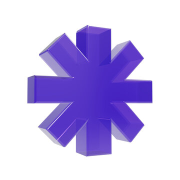 Purple 3D glass asterisk icon isolated on transparent background