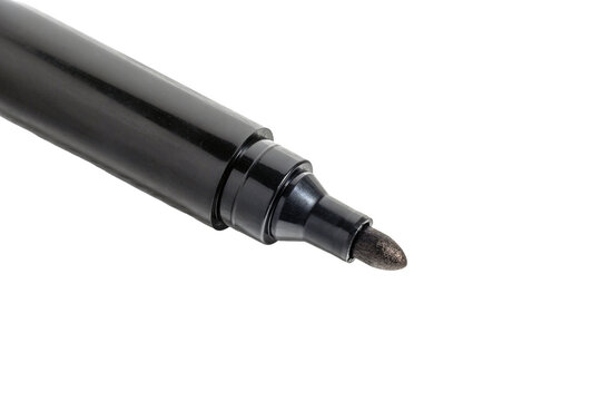 Close up permanent marker tip cylindrical barrel glossy felt surface