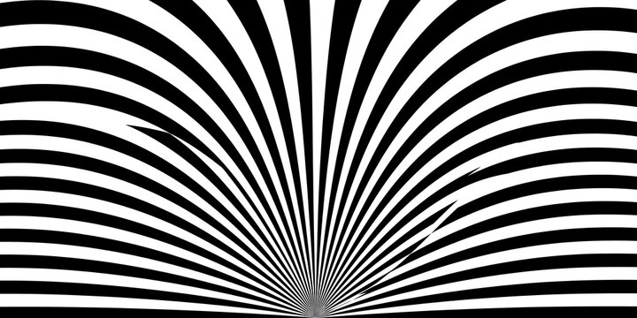 Radial black and white stripes pattern with converging lines abstract vector design