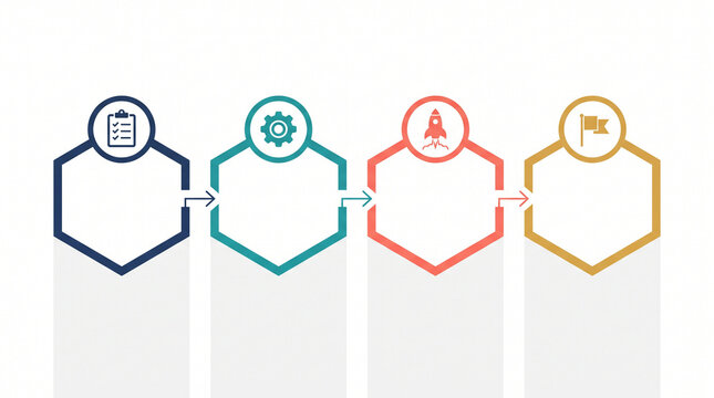 Four Step Hexagonal Business Process Infographic Template with Icons