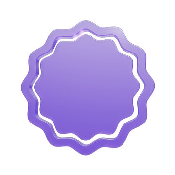 Purple 3D glass scalloped badge seal frame isolated on transparent background