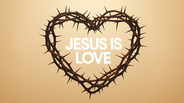 Jesus is love message inside crown of thorns heart representing christian faith and easter