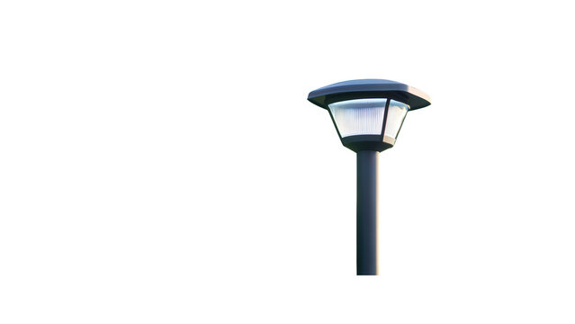 Modern outdoor led street lamp post with glowing illuminated fixture on transparent background