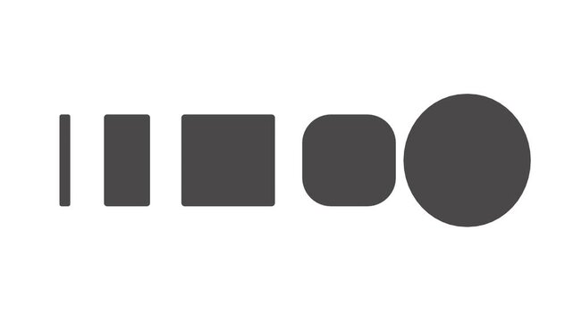 A row of five shapes gradually changing from a thin line to a full circle. It shows transformation, change, progress, evolution, growth, development and the step-by-step transition process.