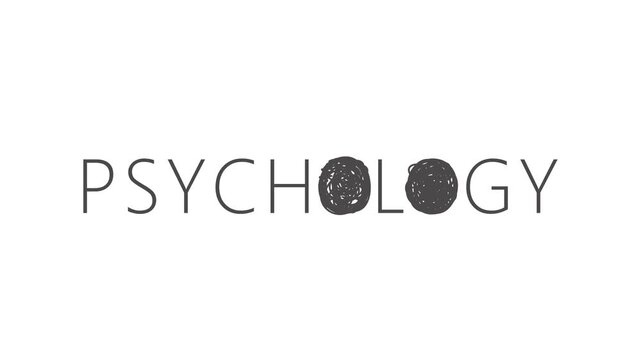 The word PSYCHOLOGY where two letters O are replaced by tangled scribbles. A metaphor of the human mind, mental chaos, confused thoughts, anxiety, and the science that helps to understand them.