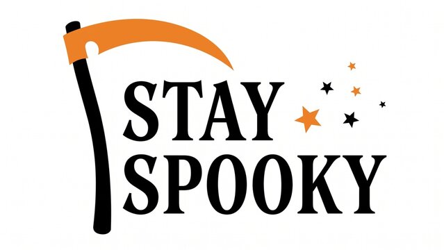 Stay spooky text design with a scythe illustration and decorative stars for halloween themed projects and apparel