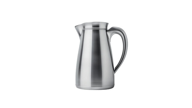Stainless steel pitcher isolated with spout presented transparent on transparent background