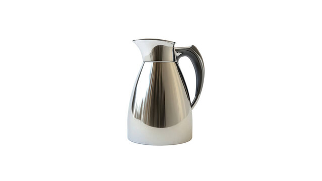 Metal thermal carafe with black handle with shown isolated transparent on transparent background