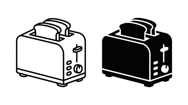Vector illustration of kitchen toaster appliance with bread slices icons on a transparent background
