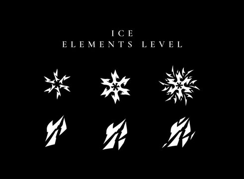 Ice elemental level icon set featuring frost and icy shard designs for fantasy RPG games, magic systems, skills, abilities, stats, upgrades, and game UI.