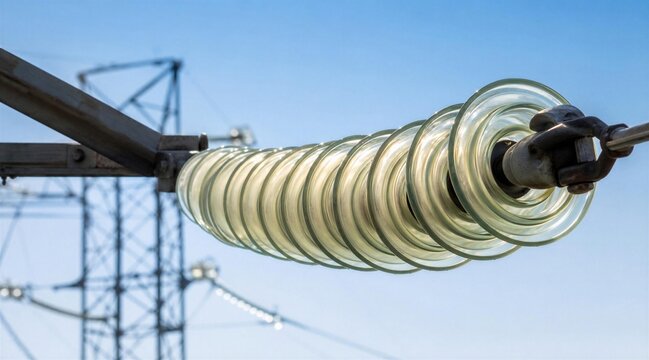 Glass Disc Insulators on High Voltage Power Line Tower