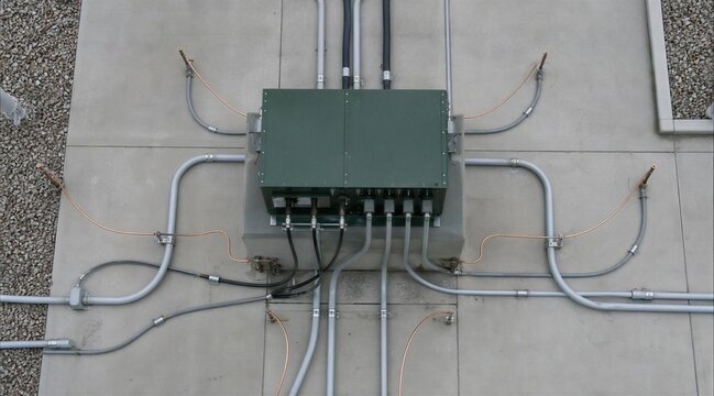 Outdoor Electrical Junction Box with Conduit Wiring on Concrete