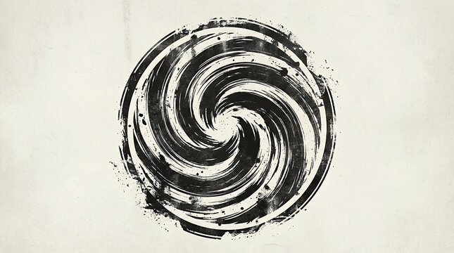 Circular Distressed Ink Vortex Emblem With Grungy Brush Strokes grunge black round vortex circle texture ink scratches brush strokes distressed frame symbol banner stains spots dry brush border