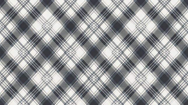 Diagonal Grid Plaid Tartan Seamless Monochromatic Pattern Design plaid tartan seamless pattern black and white diagonal cross lines pattern geometric grid textile fabric checkerboard texture