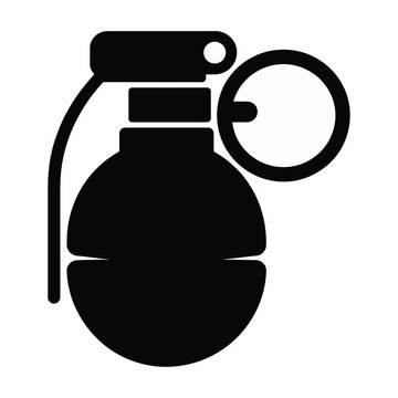 Solid black silhouette vector icon of a classic hand grenade with a pull ring mechanism