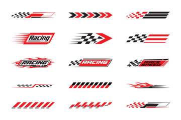 Obraz premium Racing Speed Graphic Collection with Checkered Patterns Flames Arrows Stripes and Motorsport Vector Designs