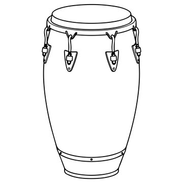 Conga drum in clean outline style with tall tapered body, round drumhead, metal rim and tuning hardware. Perfect for music illustrations, percussion icons, Latin rhythm designs, concert posters.