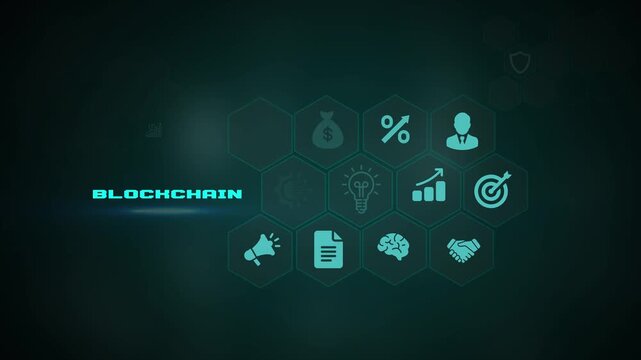 Blockchain Network Technology Concept showcasing Decentralized Ledger Security, Cryptographic Data Nodes, Digital Financial Assets, and Smart Contract System Motion Graphic