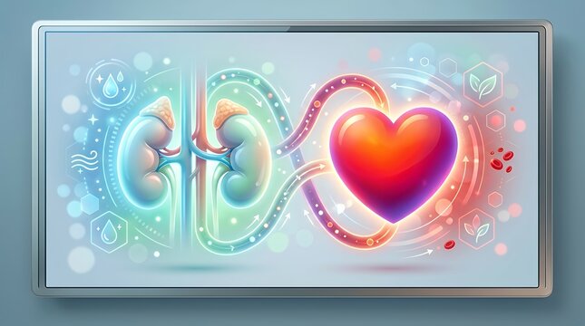 Conceptual Organ Wellness Graphic Displaying Human Kidney Model Beside Vibrant Heart Symbol kidney health care concept human model heart symbol blue background renal medical organ function awareness