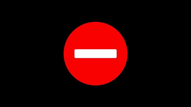 Red No Entry Warning Sign Vibrating Animation on Transparent Alpha Channel Representing Security Alert Restriction Concepts