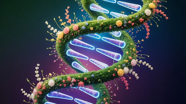 Dna double helix structure representing genetics and biological science