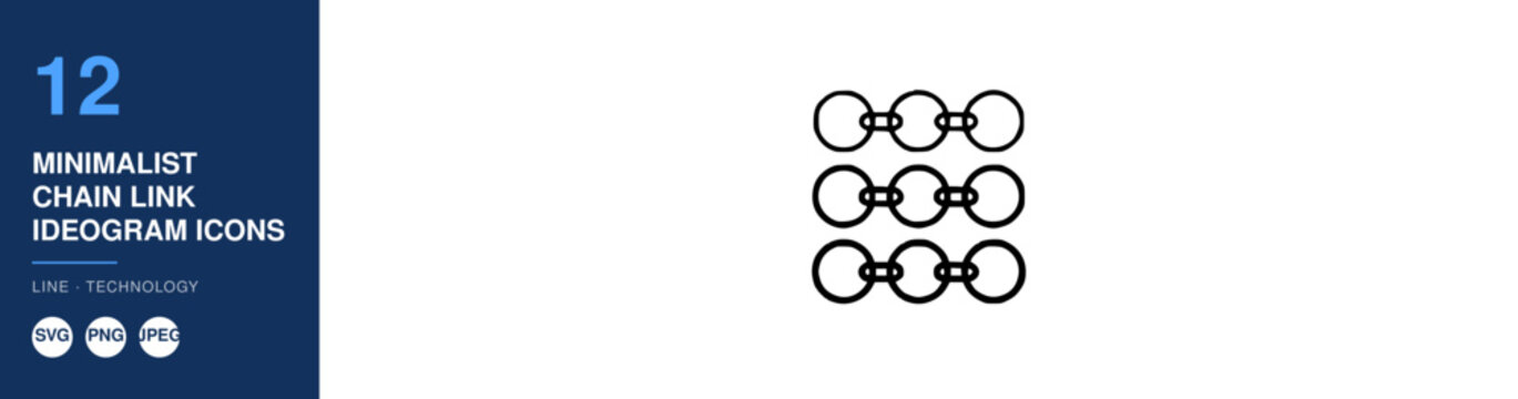 Chain Link Ideogram Icons, Minimalist Design Set with Line Technology Elements Featuring Icon, Vector