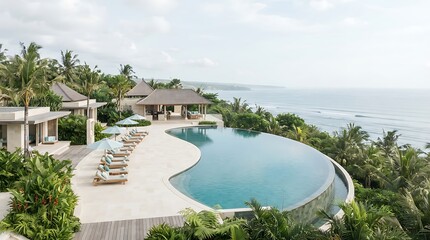 Fototapeta premium Luxury infinity swimming pool overlooking the ocean at a tropical resort villa