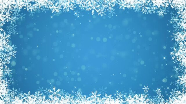Blue Christmas Snowflake and Glitter Stars Border Frame animation, Winter Holiday Border with Falling Snow for New Year Celebration and Sale Stream Videos Social media Motion background