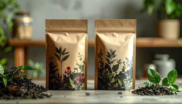 Modern tea brand packaging with elegant botanical design