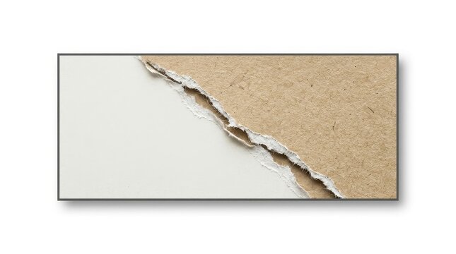 Torn beige paper with jagged edge isolated on white background