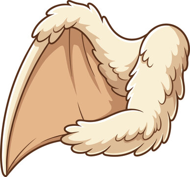 A single pixel art wing, rendered in a simple cartoon style with cream-colored feathers. This isolated design element is suitable for fantasy creatures, games, or illustrations.