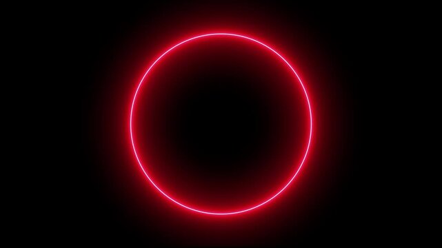 Flickering neon red circle animation on dark background. Neon circle frame loading icon. Abstract circle loading frame animation. circle glow border concept on the transparent background. 4k
