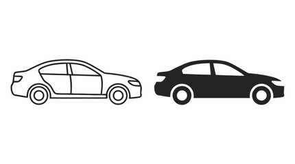 Fototapeta premium Vector illustration of car side view icons in outline and solid style on a transparent background
