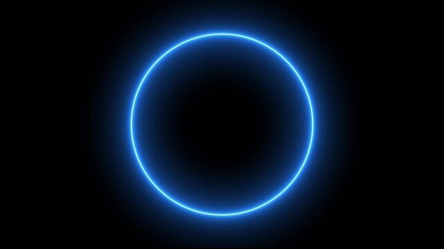 neon red circular light flickering animation for video overlays. Glowing circle of light animation on black background. Neon light animated glowing circle loading icon. 4k