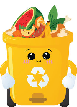 Yellow Recycling Bin Filled with Food Scraps and Organic Kitchen Waste