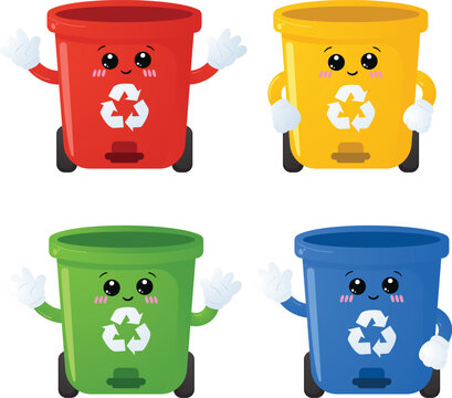 Colorful Recycling Bins Set for Household Waste Sorting and Environmental Awareness