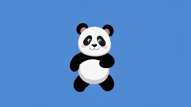 Animated pandas dancing in a line with blue and black background