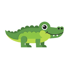 Fototapeta premium Cute green alligator cartoon character smiling isolated on white background