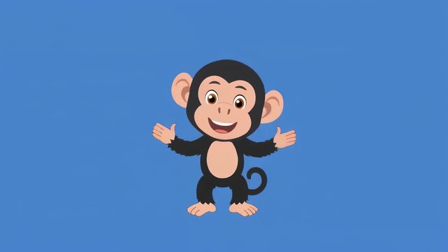 Monkeys dancing joyfully in a vibrant blue studio setting with smooth camera pans