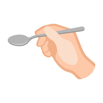 Hand holding silver spoon for dining or cooking use