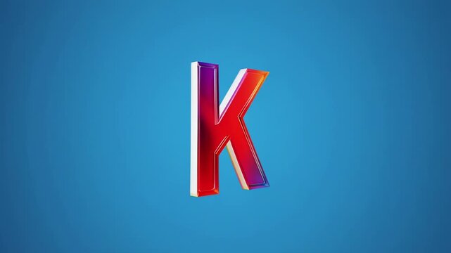 Rainbow gradient letter K animating smoothly in a blue gradient setting with subtle movement