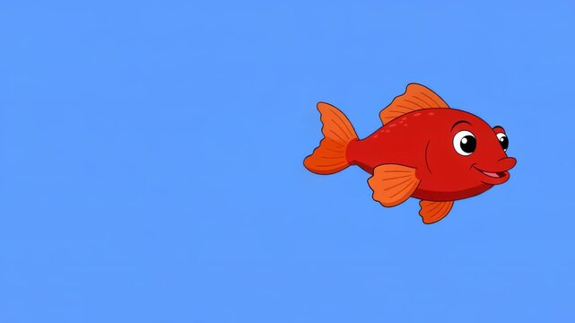 Six animated goldfish swimming in a line on a blue background with black bars separating rows